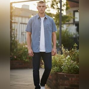 SALE!! Men's Hurley Nike Dri-Fit Blue Short Sleeve Button Down Shirt, S, EUC